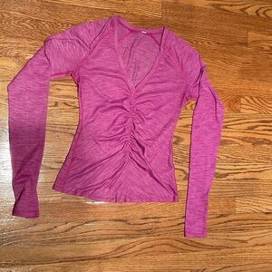 lululemon athletica Heathered Magenta Ruched V-Neck Long Sleeve Top